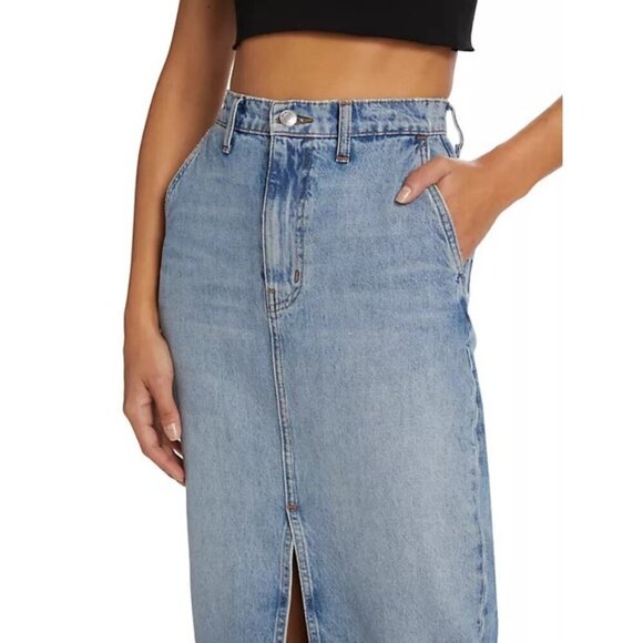 💕DEREK LAM 10 CROSBY Lu High Rise Denim Maxi Skirt Sutton Vintage Blue 28 NWT - Picture 7 of 16